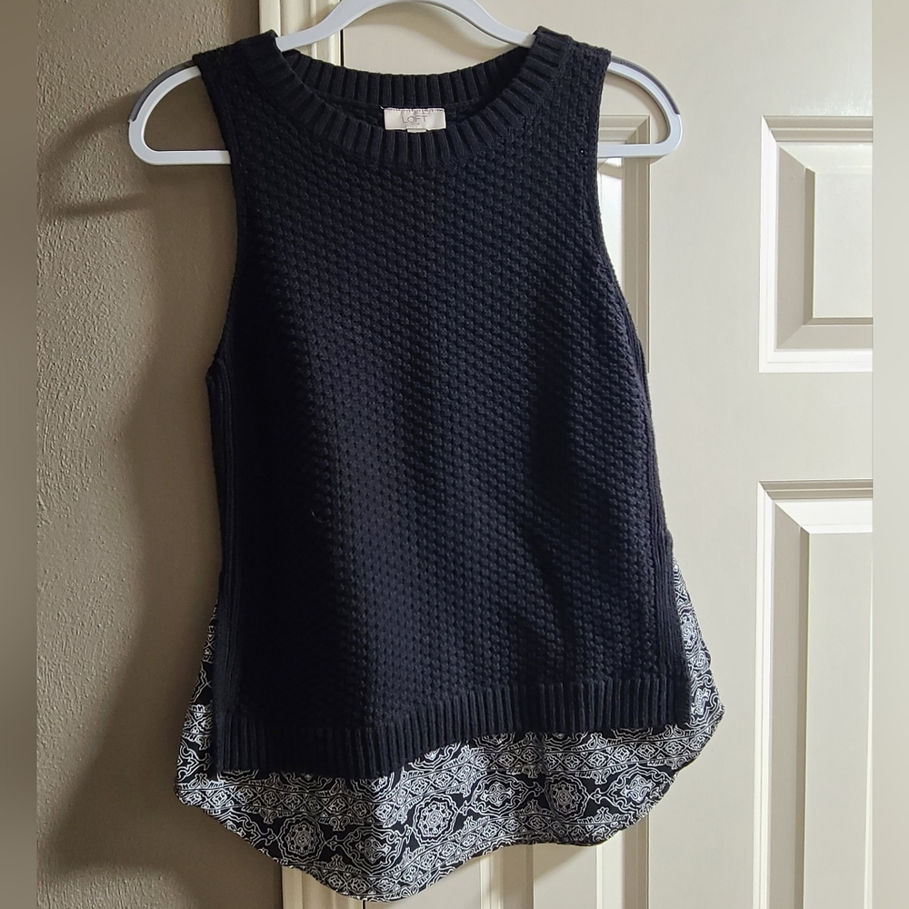 LOFT Black Sleeveless Sweater - with layered look at bottom of sweater